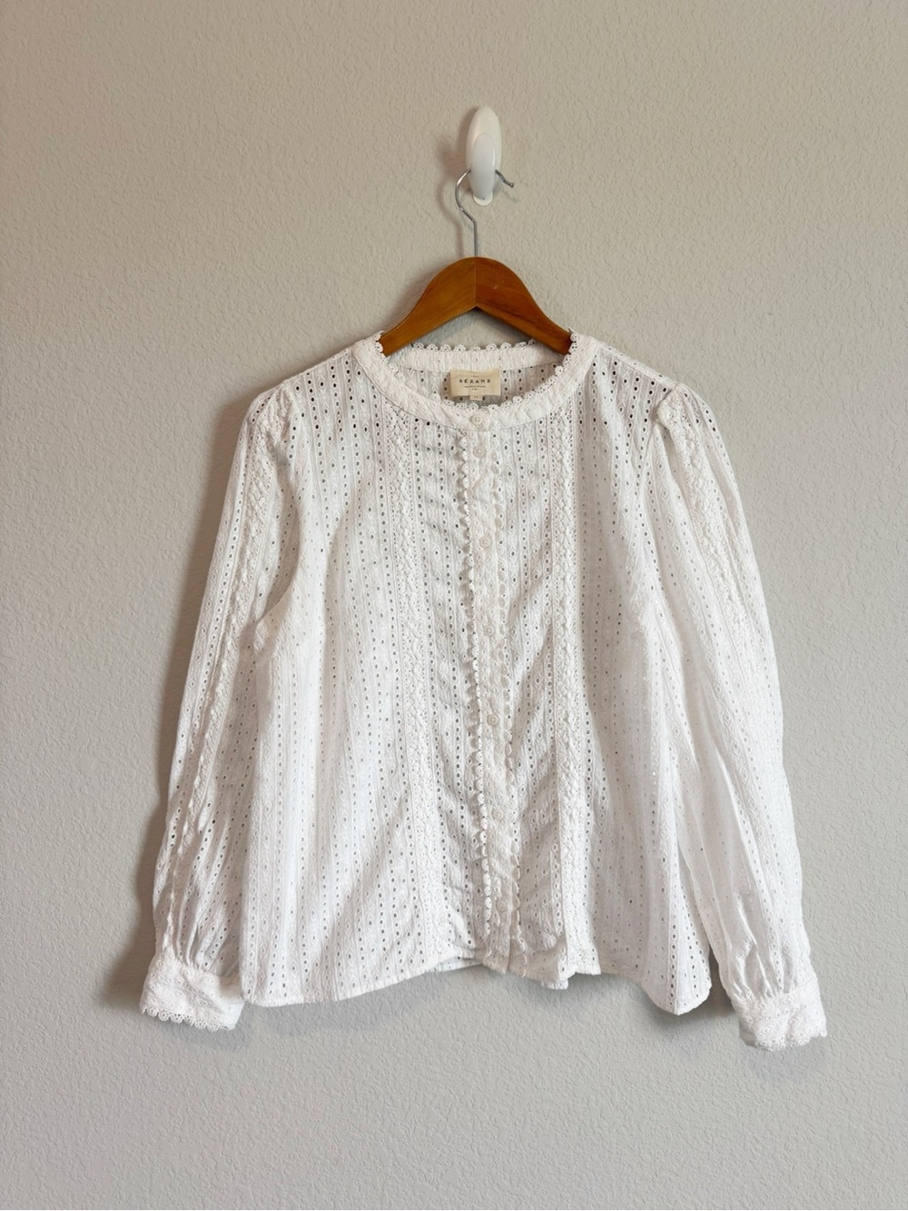 Sezane Marinette White Eyelet Lace Embellished Delicate Top Size 10